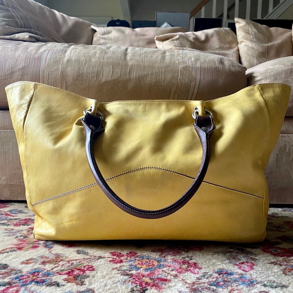 Stylish Yellow Tote with Brown Accents